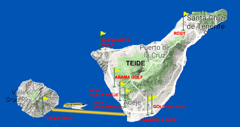 mapa de la ubicación de los campos de golf en Tenerife